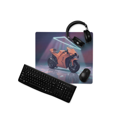 KTM RC16 MotoGP Inspired Orange Vaporwave Gaming Mouse Pad – Neon Retro Garage Desk Mat, Moody Futuristic Superbike Digital Artwork