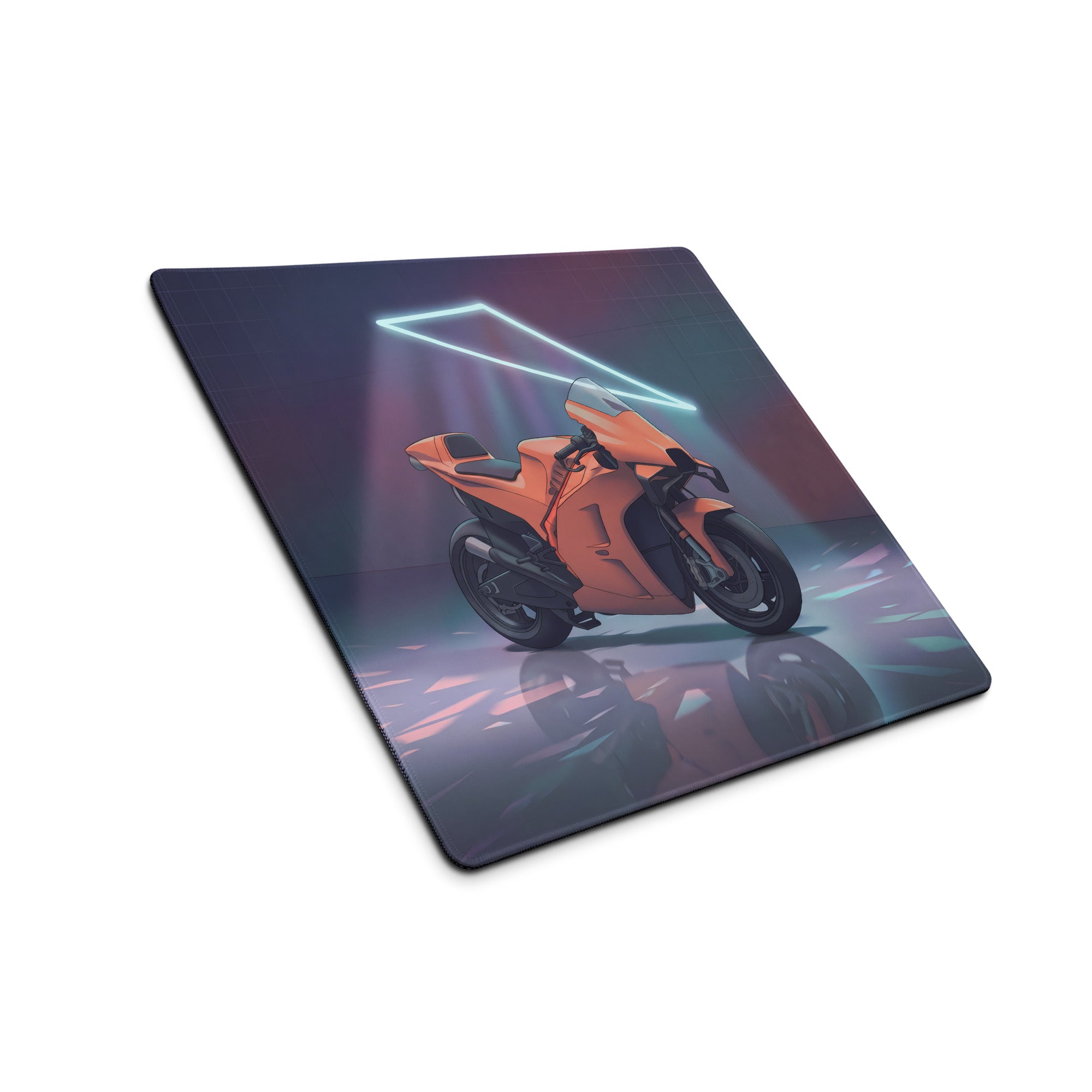 KTM RC16 MotoGP Inspired Orange Vaporwave Gaming Mouse Pad – Neon Retro Garage Desk Mat, Moody Futuristic Superbike Digital Artwork
