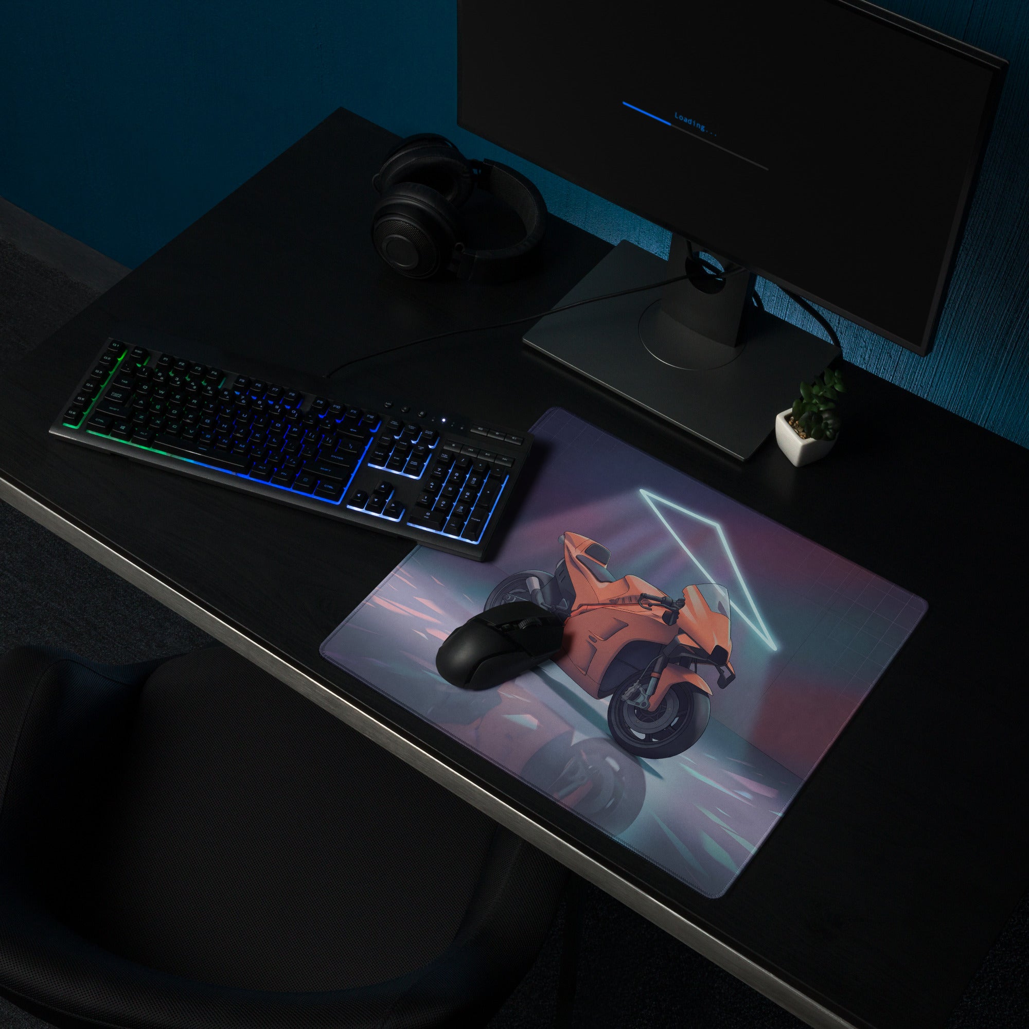 KTM RC16 MotoGP Inspired Orange Vaporwave Gaming Mouse Pad – Neon Retro Garage Desk Mat, Moody Futuristic Superbike Digital Artwork