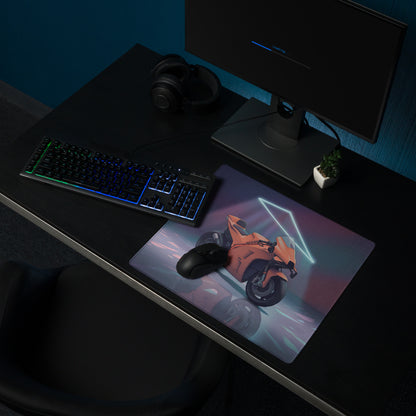 KTM RC16 MotoGP Inspired Orange Vaporwave Gaming Mouse Pad – Neon Retro Garage Desk Mat, Moody Futuristic Superbike Digital Artwork