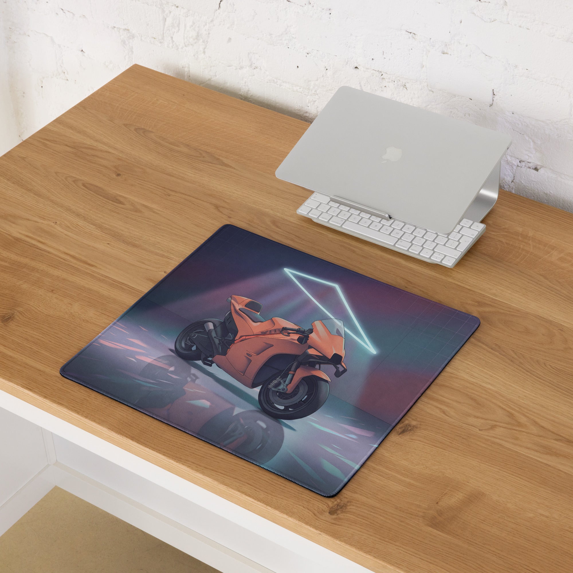 KTM RC16 MotoGP Inspired Orange Vaporwave Gaming Mouse Pad – Neon Retro Garage Desk Mat, Moody Futuristic Superbike Digital Artwork