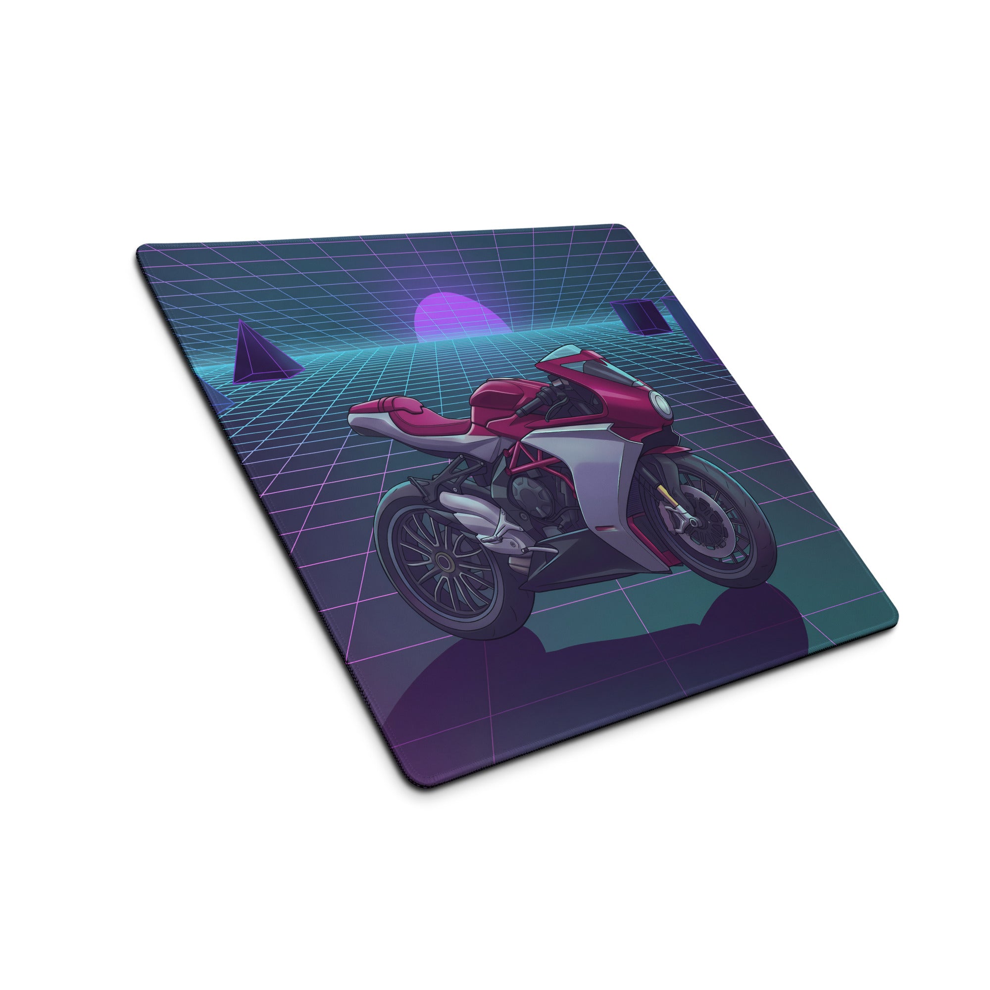 MV Agusta Superveloce 800 Inspired Red Silver Vaporwave Gaming Mouse Pad – Neon Retro Grid Desk Mat, Futuristic Café Racer Digital Artwork