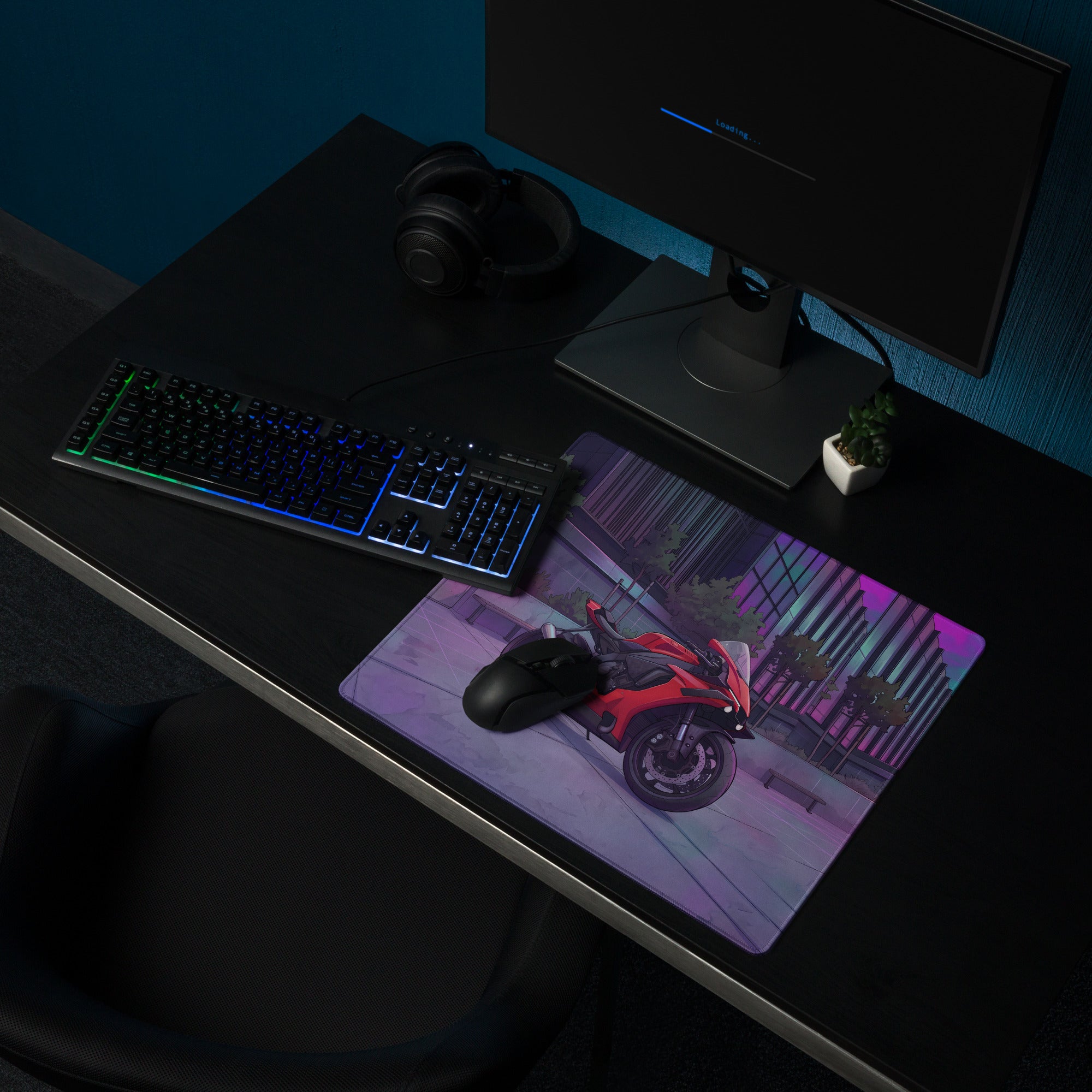 Yamaha YZF-R1 Inspired Red Purple Vaporwave Gaming Mouse Pad – Neon Cyberpunk City Desk Mat, Futuristic Superbike Digital Artwork