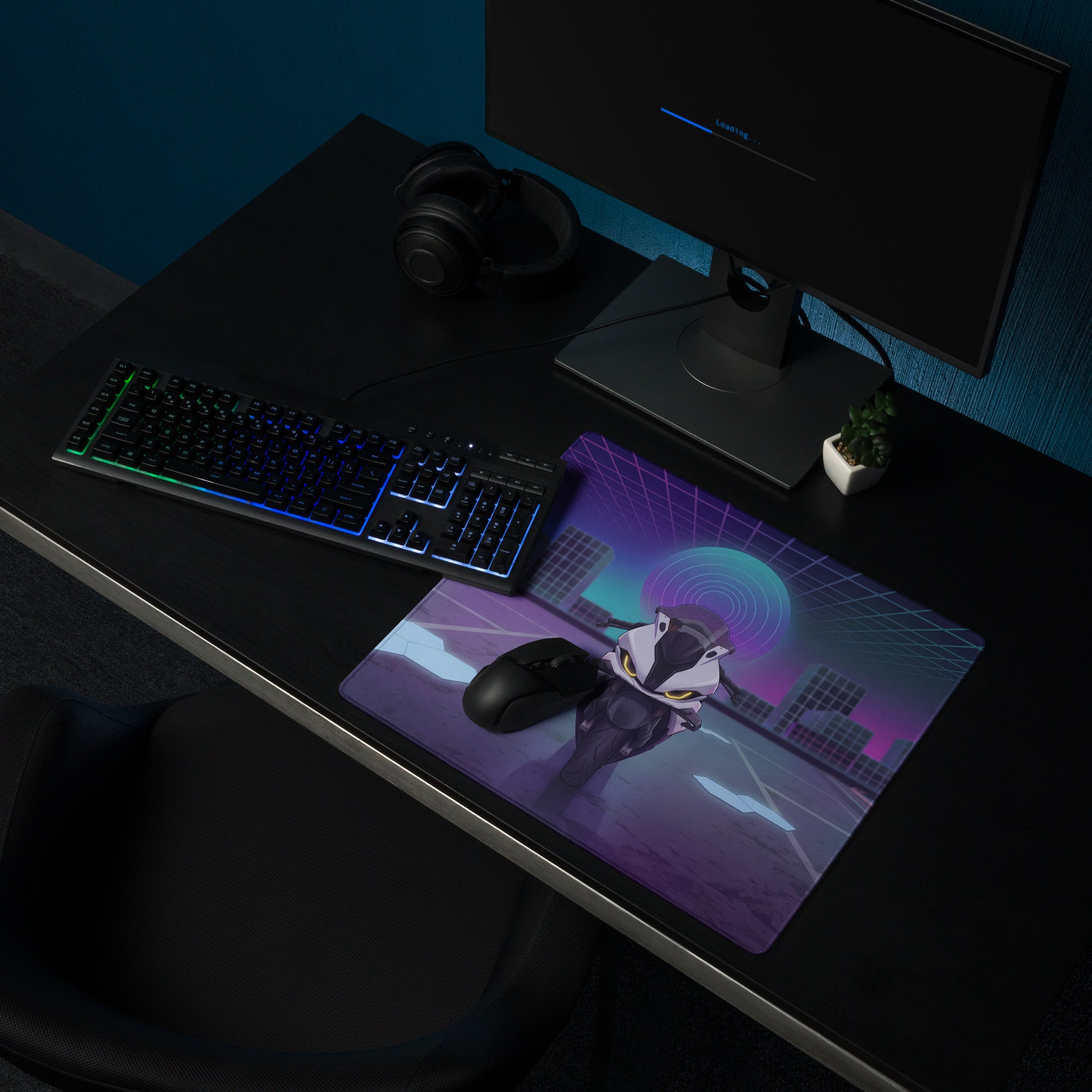 BMW S 1000 RR Inspired White Purple Vaporwave Gaming Mouse Pad – Neon Cyber City Desk Mat, Futuristic Superbike Digital Artwork