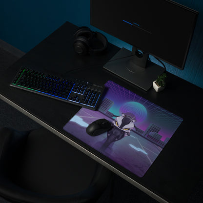 BMW S 1000 RR Inspired White Purple Vaporwave Gaming Mouse Pad – Neon Cyber City Desk Mat, Futuristic Superbike Digital Artwork