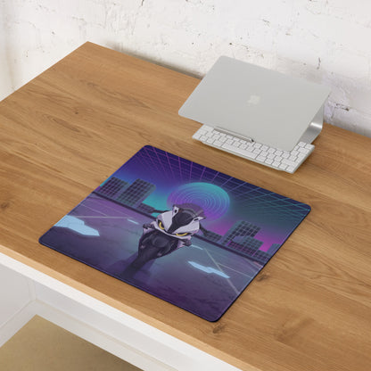 BMW S 1000 RR Inspired White Purple Vaporwave Gaming Mouse Pad – Neon Cyber City Desk Mat, Futuristic Superbike Digital Artwork