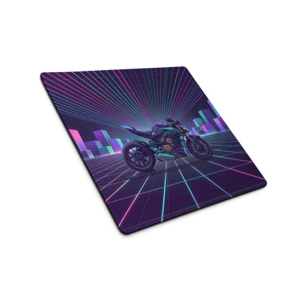 Ducati Streetfighter V4 Inspired Teal Purple Vaporwave Gaming Mouse Pad – Neon Cyber City Desk Mat, Retro Futuristic Motorcycle Digital Artwork
