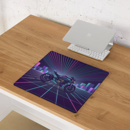 Ducati Streetfighter V4 Inspired Teal Purple Vaporwave Gaming Mouse Pad – Neon Cyber City Desk Mat, Retro Futuristic Motorcycle Digital Artwork