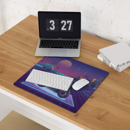 Kawasaki Ninja ZX-10R Inspired Green Purple Vaporwave Gaming Mouse Pad – Neon Sunset Grid Desk Mat, Retro Futuristic Superbike Digital Artwork