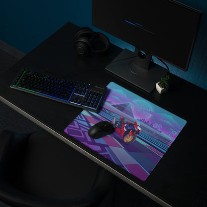 Honda CBR1000RR-R Fireblade Inspired Red Blue Vaporwave Gaming Mouse Pad – Neon Pyramid Raceway Desk Mat, Retro Futuristic Superbike Digital Artwork