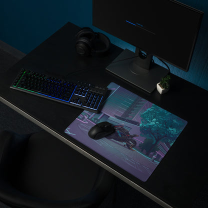 BMW M 1000 RR Inspired Black Teal Vaporwave Gaming Mouse Pad – Neon Cyber City Desk Mat, Futuristic Sportbike Digital Artwork