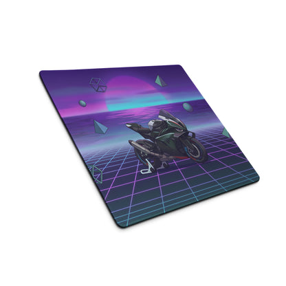 BMW M 1000 RR Inspired Black Purple Vaporwave Gaming Mouse Pad – Neon Sunset Grid Desk Mat, Retro Futuristic Superbike Digital Artwork