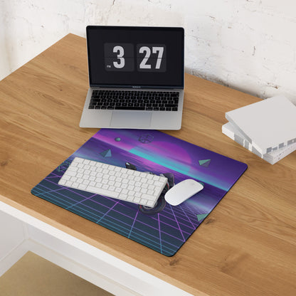 BMW M 1000 RR Inspired Black Purple Vaporwave Gaming Mouse Pad – Neon Sunset Grid Desk Mat, Retro Futuristic Superbike Digital Artwork