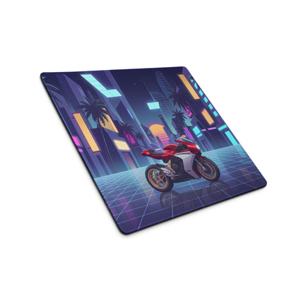 MV Agusta Superveloce 800 Inspired Red Silver Vaporwave Gaming Mouse Pad – Neon Palm City Desk Mat, Retro Futuristic Synthwave Motorcycle Art