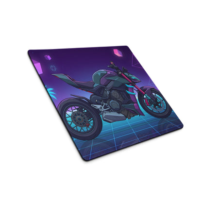 Ducati Streetfighter V4 Inspired Teal Purple Vaporwave Gaming Mouse Pad – Neon Palm Grid Desk Mat, Retro Futuristic Synthwave Naked Bike Art