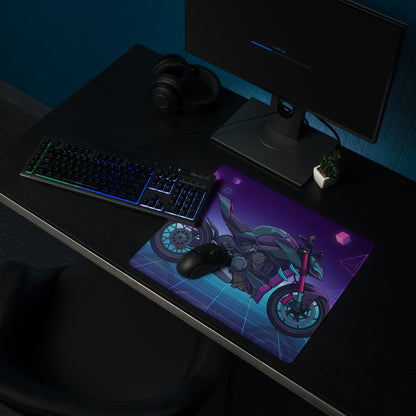 Ducati Streetfighter V4 Inspired Teal Purple Vaporwave Gaming Mouse Pad – Neon Palm Grid Desk Mat, Retro Futuristic Synthwave Naked Bike Art
