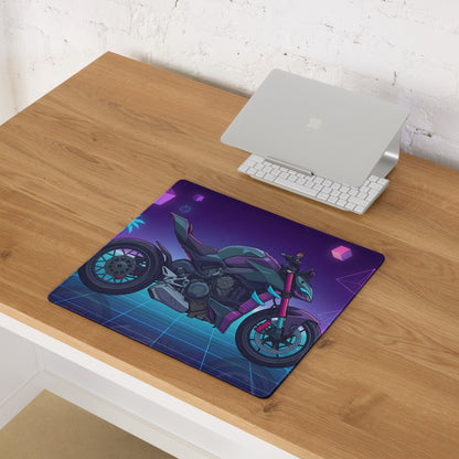 Ducati Streetfighter V4 Inspired Teal Purple Vaporwave Gaming Mouse Pad – Neon Palm Grid Desk Mat, Retro Futuristic Synthwave Naked Bike Art