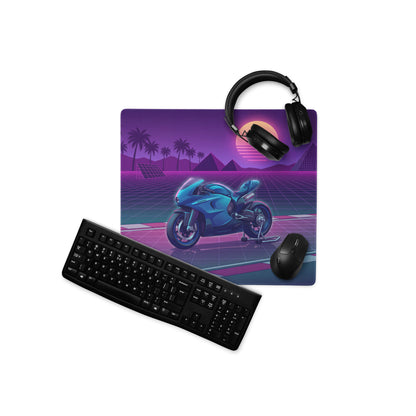 MV Agusta Superveloce 800 Inspired Teal Purple Vaporwave Gaming Mouse Pad – Neon Sunset Grid Desk Mat, Retro Futuristic Synthwave Sportbike Art