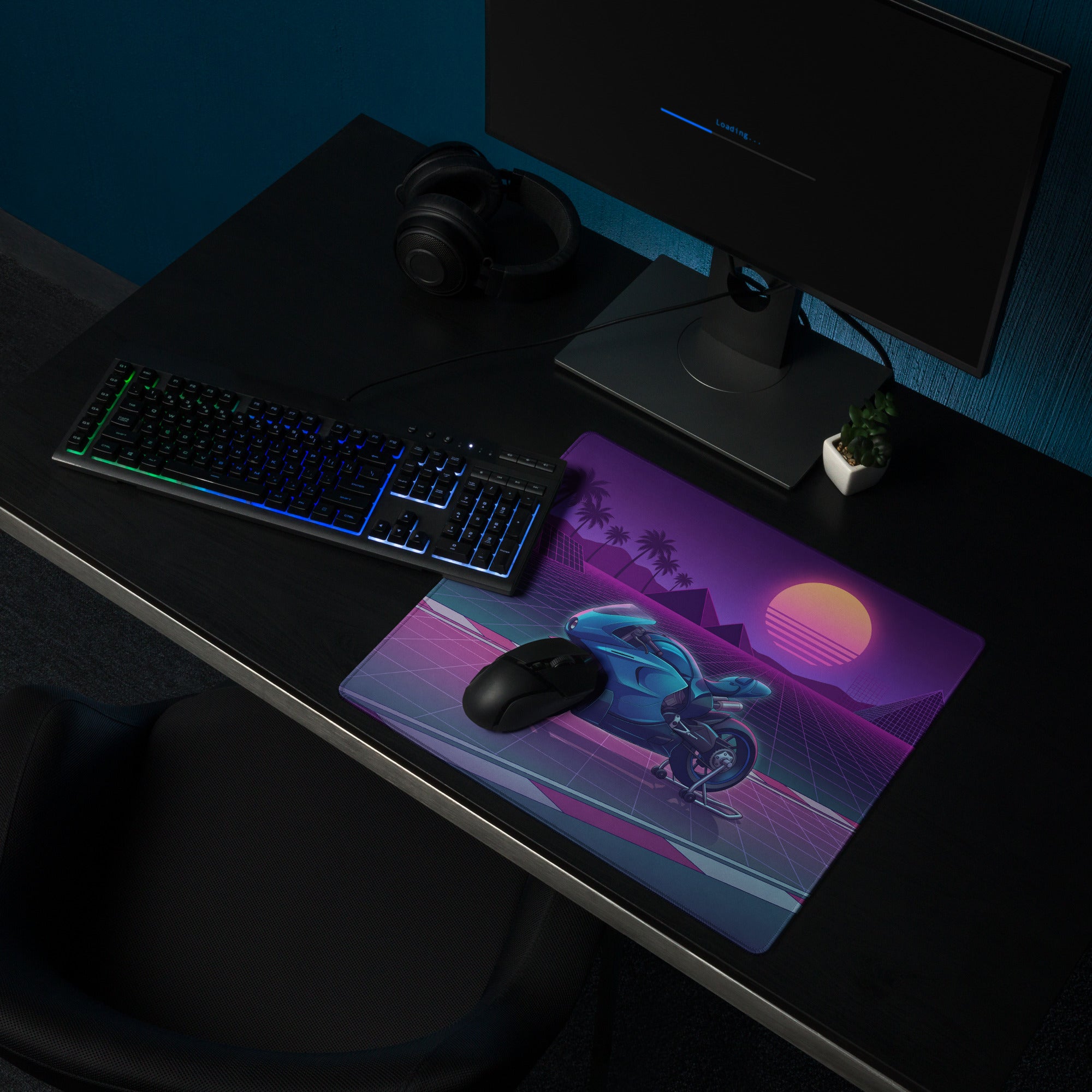 MV Agusta Superveloce 800 Inspired Teal Purple Vaporwave Gaming Mouse Pad – Neon Sunset Grid Desk Mat, Retro Futuristic Synthwave Sportbike Art