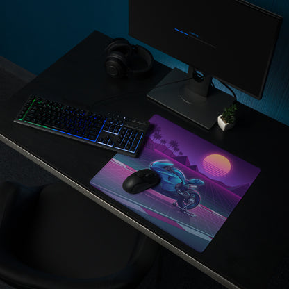 MV Agusta Superveloce 800 Inspired Teal Purple Vaporwave Gaming Mouse Pad – Neon Sunset Grid Desk Mat, Retro Futuristic Synthwave Sportbike Art