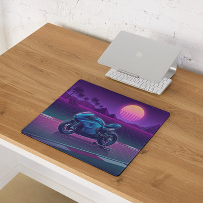 MV Agusta Superveloce 800 Inspired Teal Purple Vaporwave Gaming Mouse Pad – Neon Sunset Grid Desk Mat, Retro Futuristic Synthwave Sportbike Art