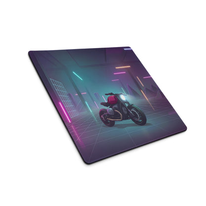 BMW R nineT Inspired Burgundy Black Vaporwave Gaming Mouse Pad – Neon Cyber Garage Desk Mat, Retro Futuristic Synthwave Café Racer Digital Art