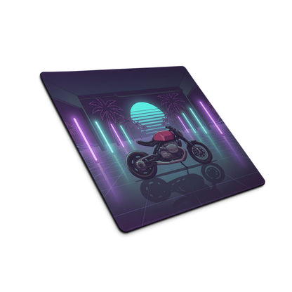 BMW R nineT Inspired Magenta Purple Vaporwave Gaming Mouse Pad – Neon Palm Garage Desk Mat, Retro Futuristic Synthwave Café Racer Digital Art