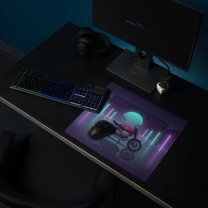 BMW R nineT Inspired Magenta Purple Vaporwave Gaming Mouse Pad – Neon Palm Garage Desk Mat, Retro Futuristic Synthwave Café Racer Digital Art