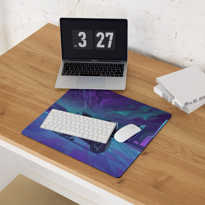 Yamaha R7 Inspired Black Blue Vaporwave Gaming Mouse Pad – Neon Cyber City Desk Mat, Futuristic Synthwave Sportbike Digital Art