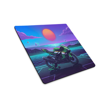 Kawasaki Ninja ZX-6R Inspired Green Purple Vaporwave Gaming Mouse Pad – Neon Sunset Grid Desk Mat, Retro Futuristic Synthwave Sportbike Art