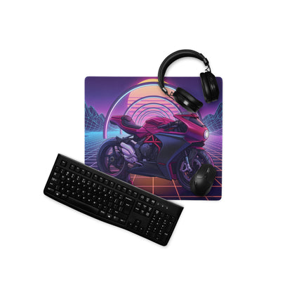MV Agusta Superveloce Inspired Magenta Vaporwave Gaming Mouse Pad – Neon Grid Desk Mat, Retro Futuristic Synthwave Motorcycle Digital Art