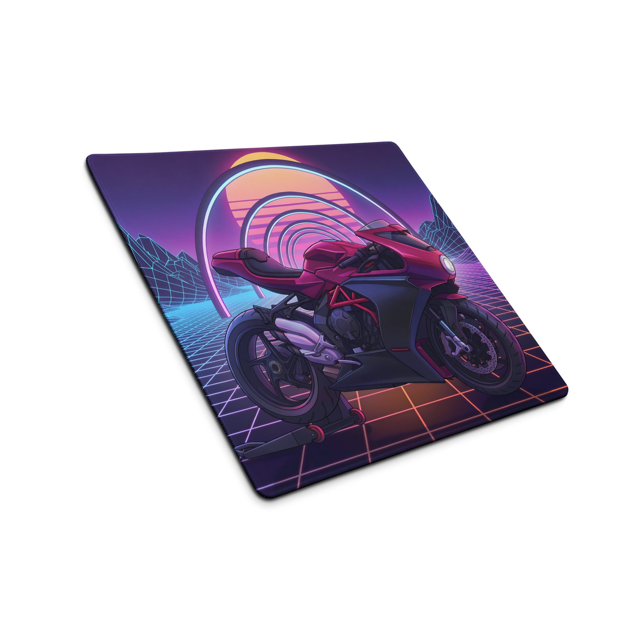 MV Agusta Superveloce Inspired Magenta Vaporwave Gaming Mouse Pad – Neon Grid Desk Mat, Retro Futuristic Synthwave Motorcycle Digital Art