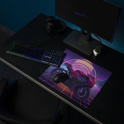 MV Agusta Superveloce Inspired Magenta Vaporwave Gaming Mouse Pad – Neon Grid Desk Mat, Retro Futuristic Synthwave Motorcycle Digital Art