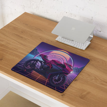 MV Agusta Superveloce Inspired Magenta Vaporwave Gaming Mouse Pad – Neon Grid Desk Mat, Retro Futuristic Synthwave Motorcycle Digital Art