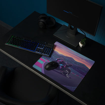 BMW M1000RR Inspired Purple Teal Vaporwave Gaming Mouse Pad – Neon Mountain Raceway Desk Mat, Futuristic Synthwave Motorcycle Digital Art