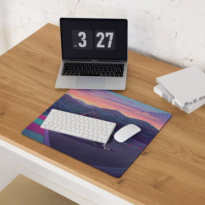 BMW M1000RR Inspired Purple Teal Vaporwave Gaming Mouse Pad – Neon Mountain Raceway Desk Mat, Futuristic Synthwave Motorcycle Digital Art