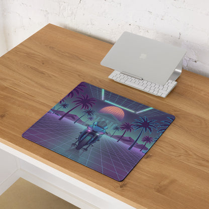 Yamaha YZF-R1 Inspired Blue Purple Vaporwave Gaming Mouse Pad – Neon Palm Grid Desk Mat, Retro Futuristic Synthwave Motorcycle Digital Art