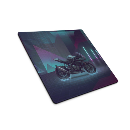 Triumph Speed Triple 1200 RR Inspired Silver Purple Vaporwave Gaming Mouse Pad – Neon Cyber City Desk Mat, Futuristic Synthwave Motorcycle Digital Art
