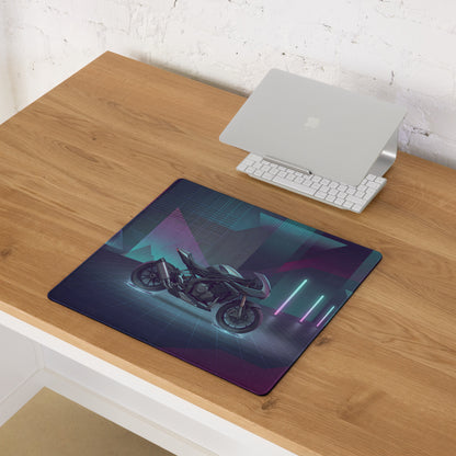 Triumph Speed Triple 1200 RR Inspired Silver Purple Vaporwave Gaming Mouse Pad – Neon Cyber City Desk Mat, Futuristic Synthwave Motorcycle Digital Art