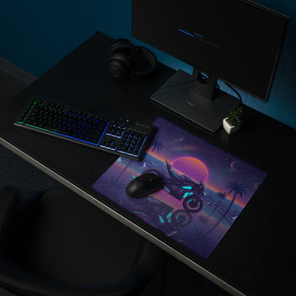 Ducati Panigale V4S Inspired Black Cyan Vaporwave Gaming Mouse Pad – Neon Cosmic Sunset Desk Mat, Retro Futuristic Synthwave Sportbike Digital Art