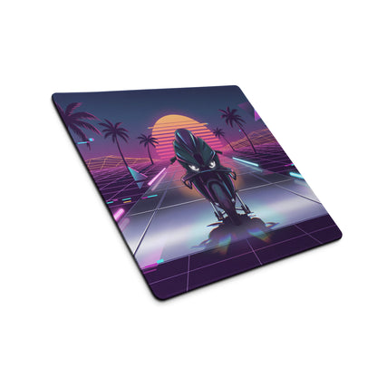 BMW M 1000 RR Inspired Black Cyan Vaporwave Gaming Mouse Pad – Neon Sunset Grid Desk Mat, Retro Futuristic Synthwave Superbike Digital Art