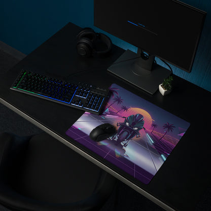 BMW M 1000 RR Inspired Black Cyan Vaporwave Gaming Mouse Pad – Neon Sunset Grid Desk Mat, Retro Futuristic Synthwave Superbike Digital Art