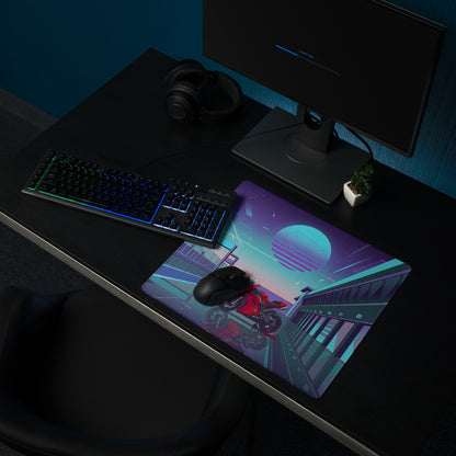 Ducati Panigale V4S Inspired Red Cyan Vaporwave Gaming Mouse Pad – Neon Pit Lane Desk Mat, Retro Futuristic Synthwave Superbike Digital Art