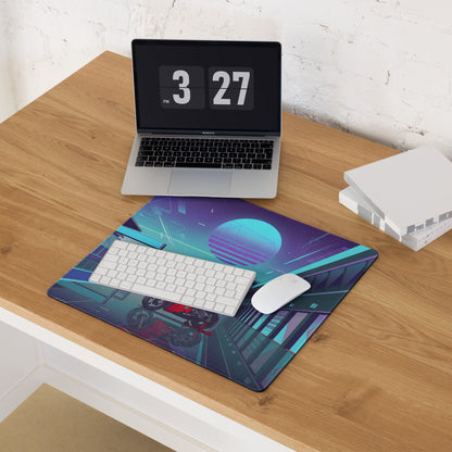 Ducati Panigale V4S Inspired Red Cyan Vaporwave Gaming Mouse Pad – Neon Pit Lane Desk Mat, Retro Futuristic Synthwave Superbike Digital Art