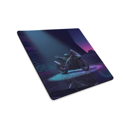 Aprilia RSV4 Inspired Black Teal Vaporwave Gaming Mouse Pad – Neon Desert Grid Desk Mat, Retro Futuristic Synthwave Superbike Digital Art