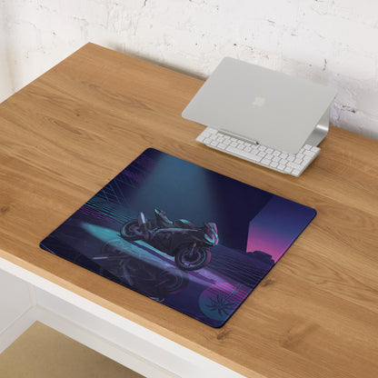 Aprilia RSV4 Inspired Black Teal Vaporwave Gaming Mouse Pad – Neon Desert Grid Desk Mat, Retro Futuristic Synthwave Superbike Digital Art