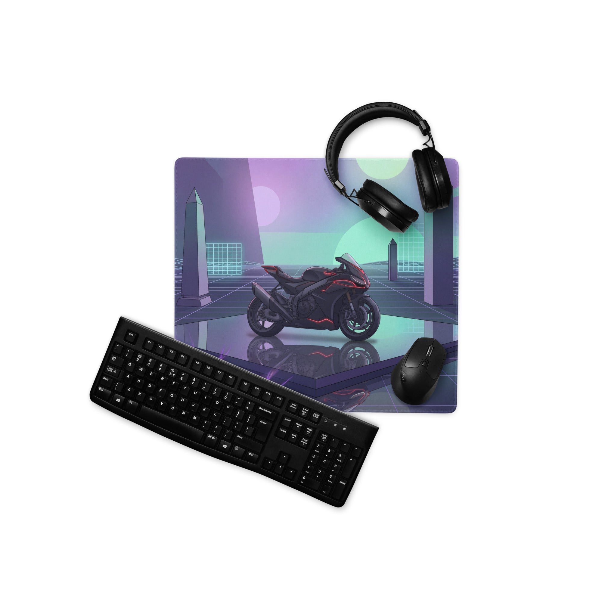 Aprilia RSV4 1100 Inspired Black Pink Vaporwave Gaming Mouse Pad – Neon Geometric Grid Desk Mat, Retro Futuristic Synthwave Superbike Digital Art