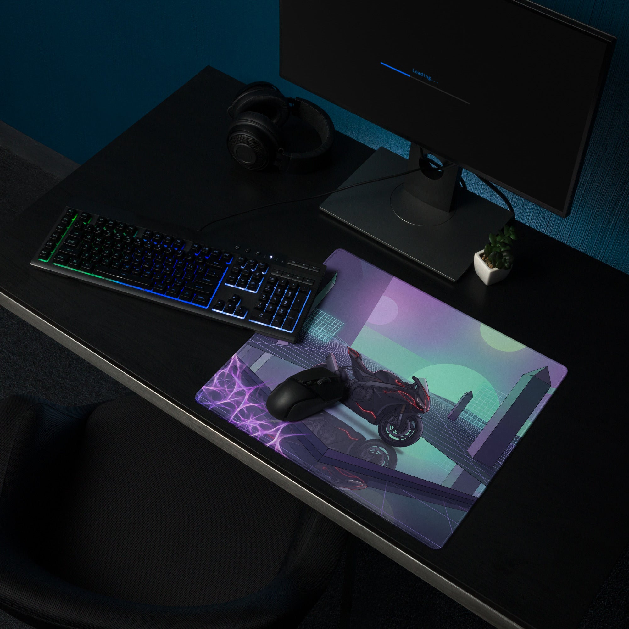 Aprilia RSV4 1100 Inspired Black Pink Vaporwave Gaming Mouse Pad – Neon Geometric Grid Desk Mat, Retro Futuristic Synthwave Superbike Digital Art