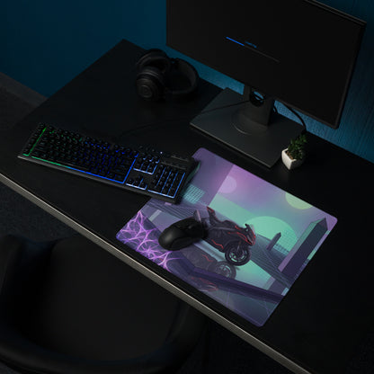 Aprilia RSV4 1100 Inspired Black Pink Vaporwave Gaming Mouse Pad – Neon Geometric Grid Desk Mat, Retro Futuristic Synthwave Superbike Digital Art