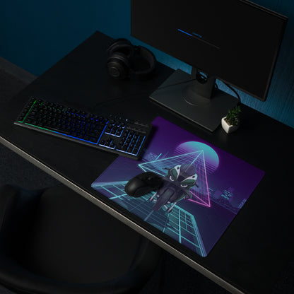 BMW M1000RR Inspired White Teal Vaporwave Gaming Mouse Pad – Neon Cyber City Desk Mat, Retro Futuristic Synthwave Sportbike Digital Art
